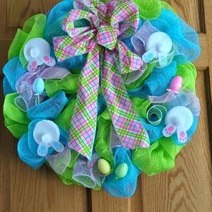 Handmade Echo mesh Easter/Spring wreath door hanger